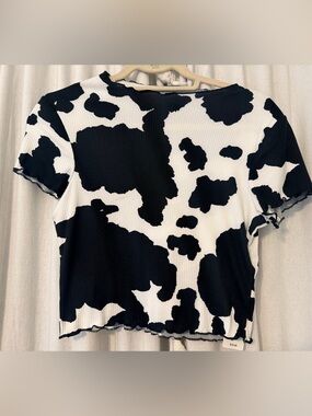 Windsor Black and White Cow-Spot Ribbed Top